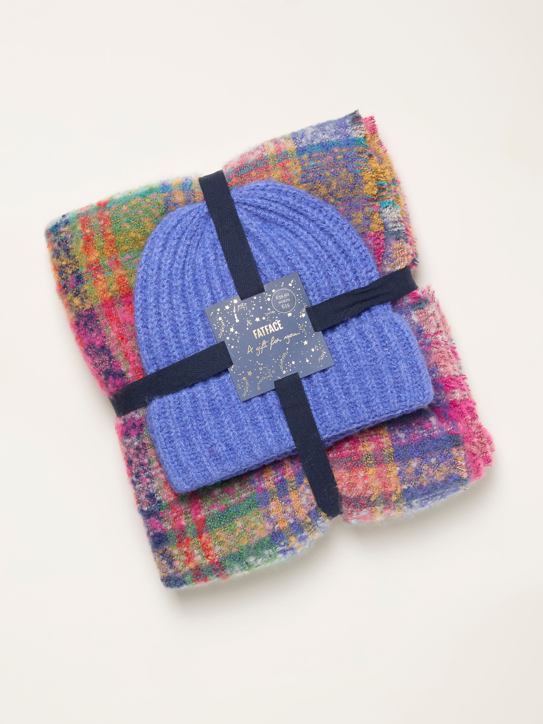 FatFace Multi Plain Hat and Check Scarf Gift Set