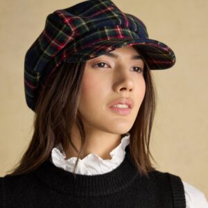 Joules Elvaston Navy/Khaki Check Tweed Baker Boy Hat