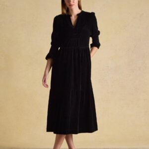 Joules Rosalind Black Velvet V-Neck Dress