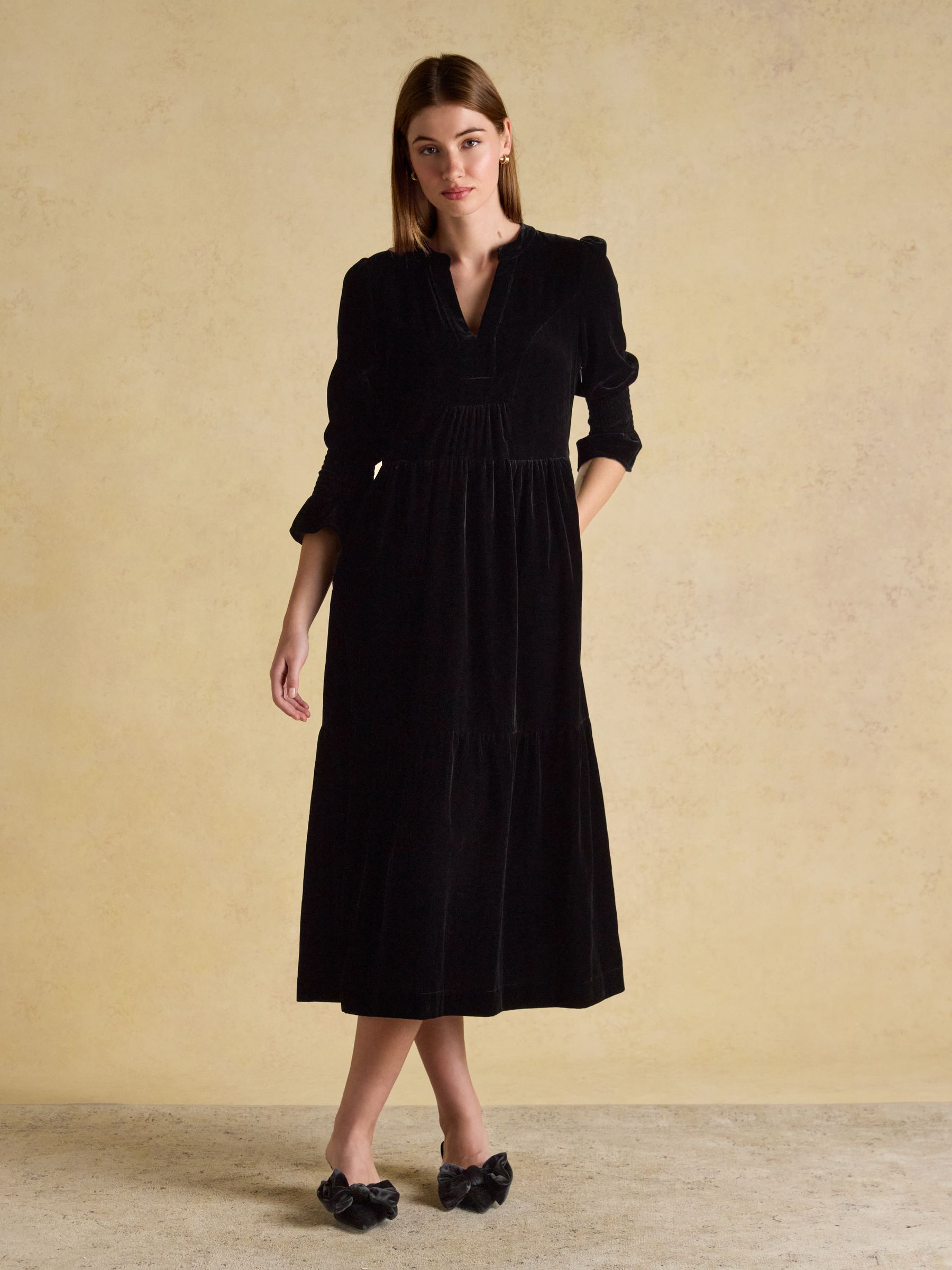 Joules Rosalind Black Velvet V-Neck Dress