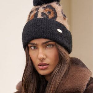 Lipsy Classic Leopard Print Brushed Pom Hat
