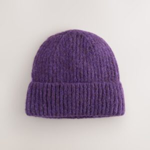 Purple Ribbed Beanie Containing Wool Hat