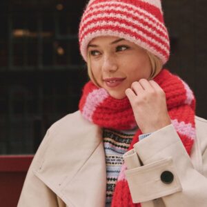 Red/Pink Stripe Knitted Beanie Hat