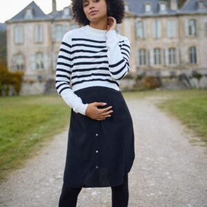 Seraphine White & Black Stripe Maternity & Nursing Knit Top Dress