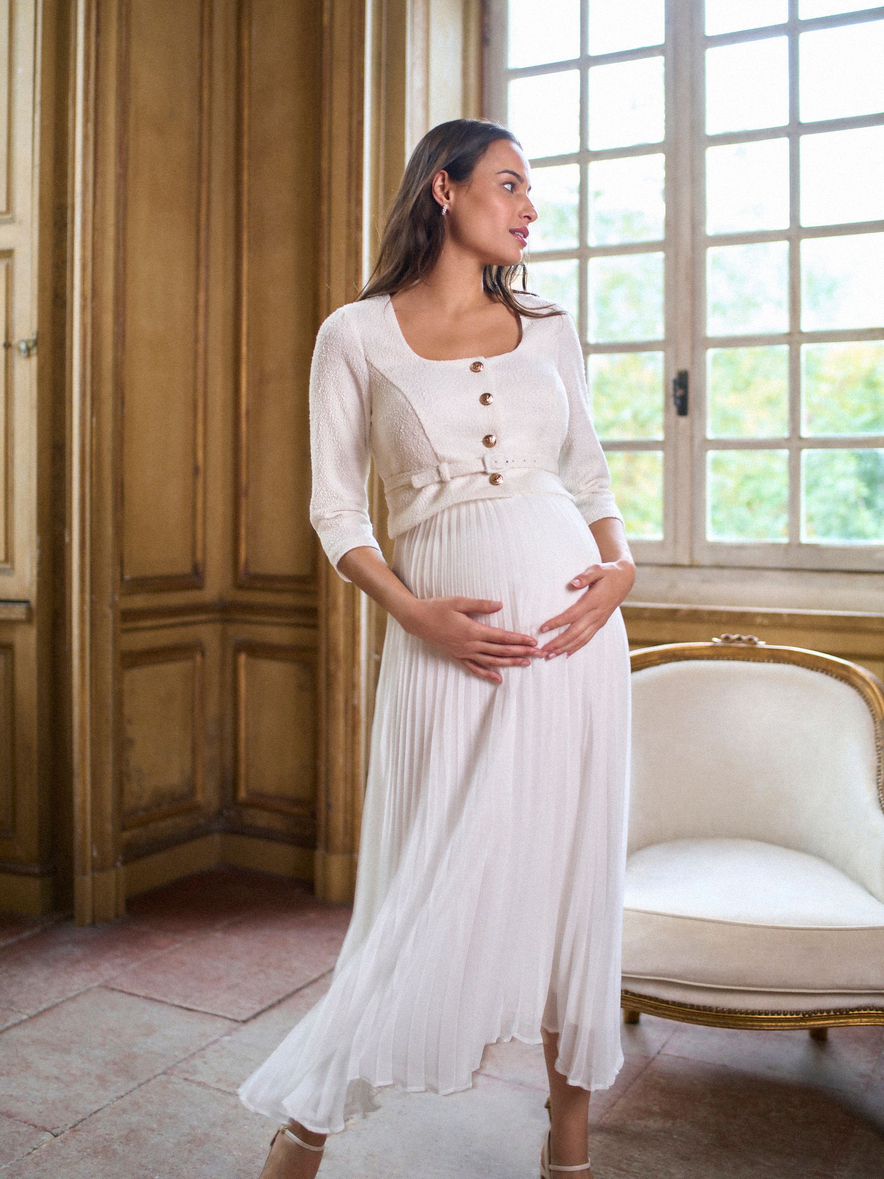 strapless open back dress Angel Maternity Chloé Sheer Maternity Dress – White main image 1