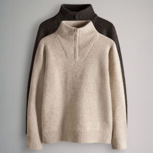 The Set 2 Pack Zip Neck Knitted Jumpers Grey/Brown