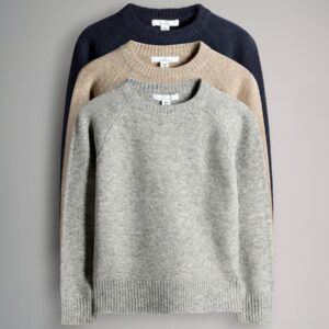 The Set 3 Pack Crew Neck Knitted Jumpers Blue/Grey/Brown