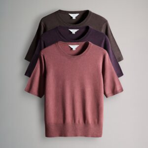 The Set 3 Pack Fine Knit T-Shirts Plum/Dark Pink/Brown