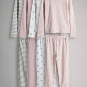 The Set 4 Pack Snuggle Fit Cotton Jersey Pyjamas Set Pink/White