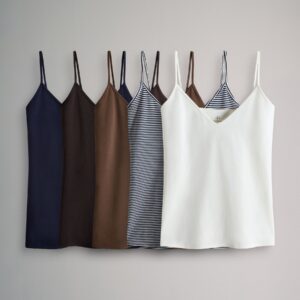 The Set 5 Pack Essentials V-Neck Cami Tops Navy/Burgundy/Camel/Stripe/White