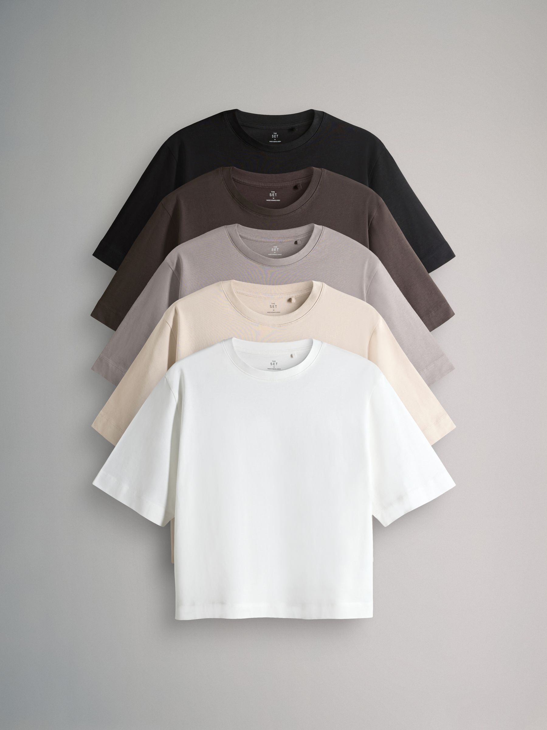 The Set 5 Pack Heavyweight Relaxed Short Sleeve T-Shirts Black/Chocolate Brown/Taupe Brown/Neutral/White
