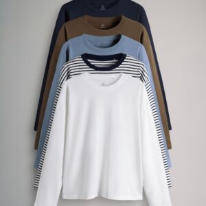 The Set 5 Pack Relaxed Long Sleeved T-Shirts Navy/White/Brown/Light Blue/Stripe