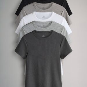 The Set 5 Pack Short Sleeve Ribbed T-Shirts Grey