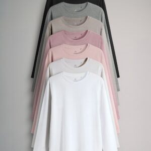 The Set 7 Pack Essential Long Sleeve T-Shirts Black/Brown/Taupe/Pink/Light Pink/Cream/White
