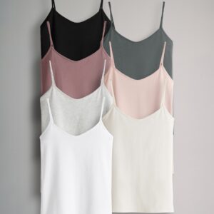 The Set 7 Pack Thin Strap Vest Tops Black/Light Grey/Pink/Cream/Blue/White