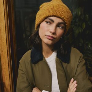 Yellow Boucle Knitted Beanie Hat